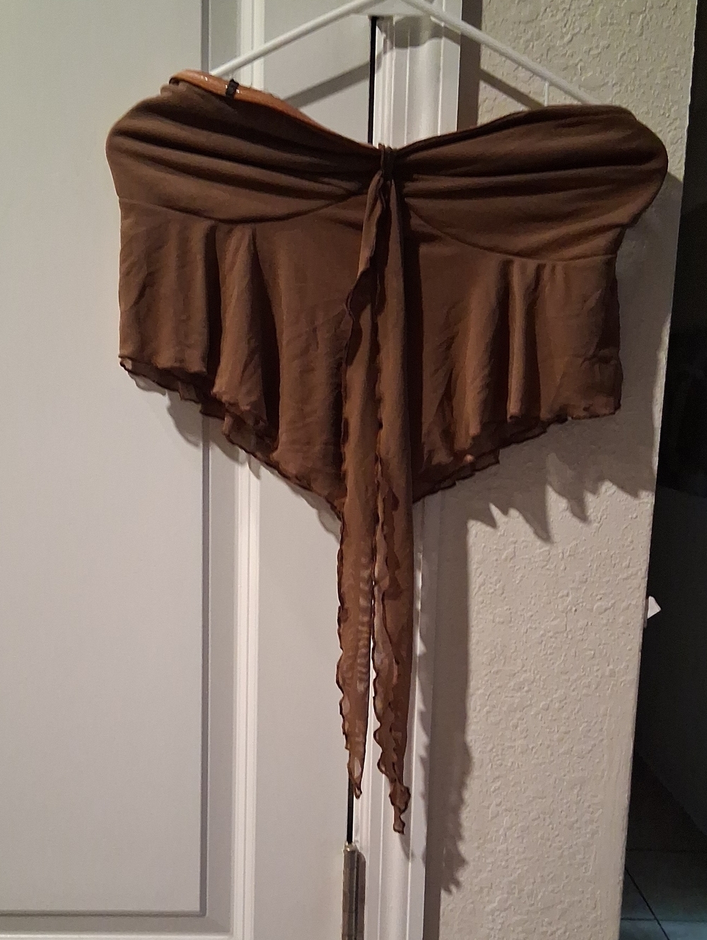 SHEIN Brown Strapless Chiffon Peplum Bandeau with Center Tie